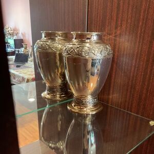 Burton & Burton Ornate Vase Antique Finish Grape Leaves Imprints 9" Heigh